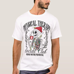 クリスマスの理学療法スケルトンサンタ帽子 Tシャツ