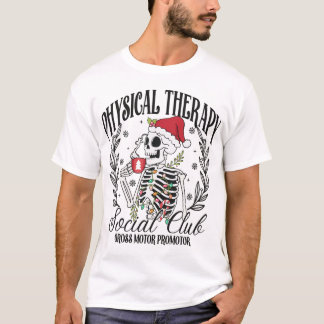 クリスマスの理学療法スケルトンサンタ帽子 Tシャツ