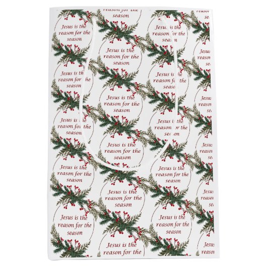 クリスマスの理由のシーズンホリーベリーリース ミディアムペーパーバッグ (正面)