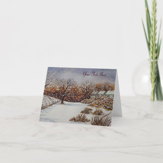 クリスマスの田園コテッジの雪場面芸術 シーズンカード (正面)