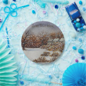 クリスマスの田園コテッジの雪場面芸術 ペーパープレート (パーティー)