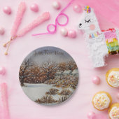 クリスマスの田園コテッジの雪場面芸術 ペーパープレート (パーティー)