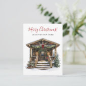 クリスマスの田舎風な新居の表玄関の移動 案内ポストカード (スタンド正面)