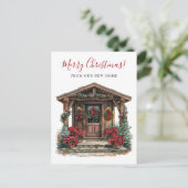 クリスマスの田舎風な新居の表玄関の移動 案内ポストカード (スタンド正面)