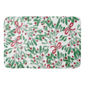 クリスマスの田舎風のヤドリギの水彩画 バスマット (正面)