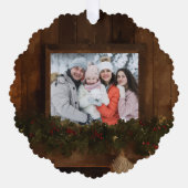 クリスマスの田舎風の冬の暖炉の写真 オーナメントカード (正面)