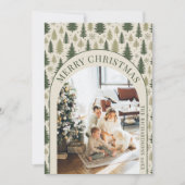 クリスマスの田舎風の冬の森の松の樹の写真 シーズンカード (正面)