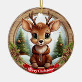クリスマスの田舎風バイブス 名前入りギフトタグ 🦌🎄 セラミックオーナメント (正面)