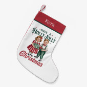 クリスマスの男の子と女の子 名前を追加 スモールクリスマスストッキング (正面 (吊り時))