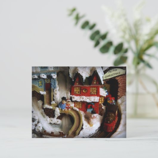 クリスマスの町の列車セット シーズンポストカード (スタンド正面)