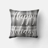 クリスマスの白いシカ及び灰色の格子縞の幸せな休日 クッション (裏面)