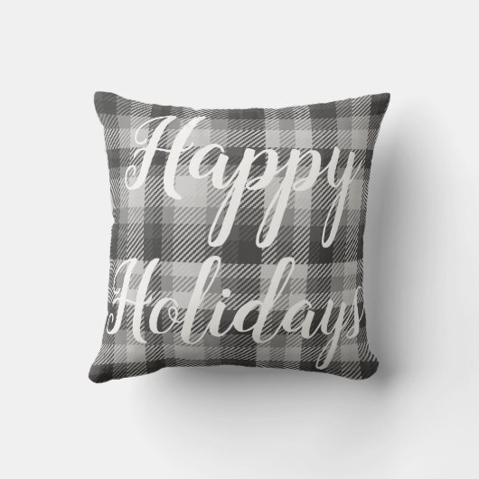 クリスマスの白いシカ及び灰色の格子縞の幸せな休日 クッション (裏面)