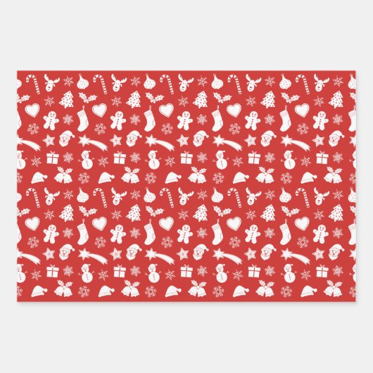 クリスマスの白いパターン ラッピングペーパーシート (正面)