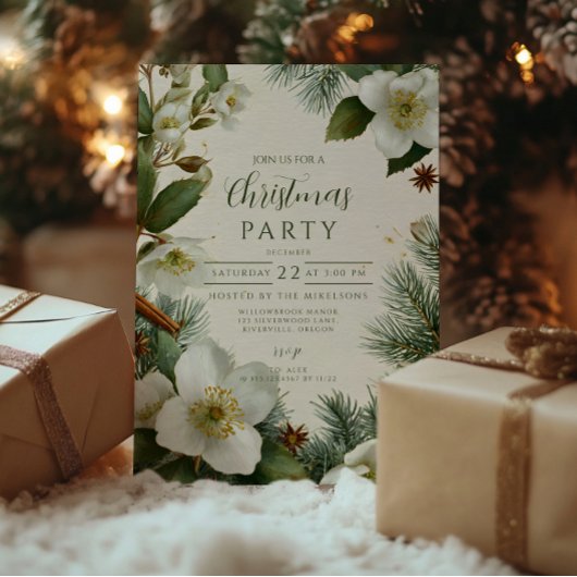 クリスマスの白い冬の花 招待状