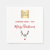 クリスマスの白い赤いトナカイのビジネスロゴ スタンダードカクテルナプキン (正面)