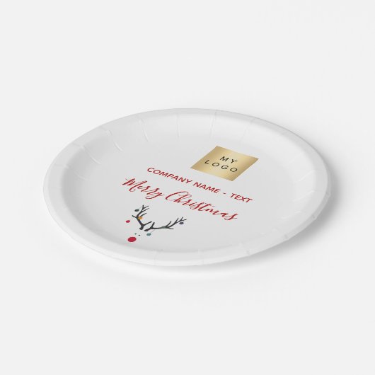 クリスマスの白い赤いトナカイのビジネスロゴ ペーパープレート (アングル)