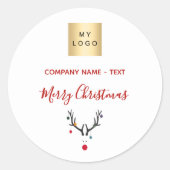クリスマスの白い赤いトナカイのビジネスロゴ ラウンドシール (正面)