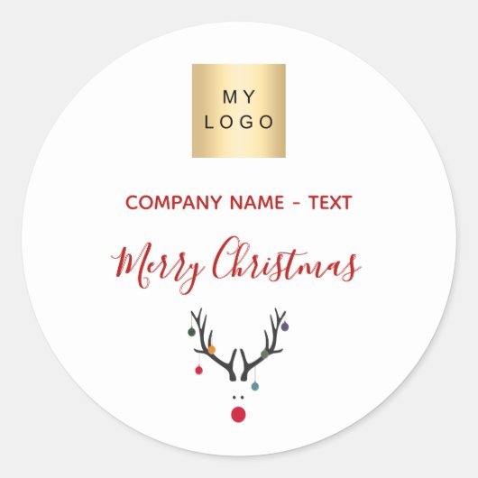 クリスマスの白い赤いトナカイのビジネスロゴ ラウンドシール (正面)