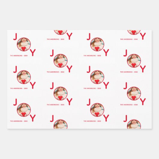 クリスマスの白い赤い写真の喜び ラッピングペーパーシート (正面2)
