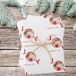 クリスマスの白い赤い写真の喜び ラッピングペーパーシート