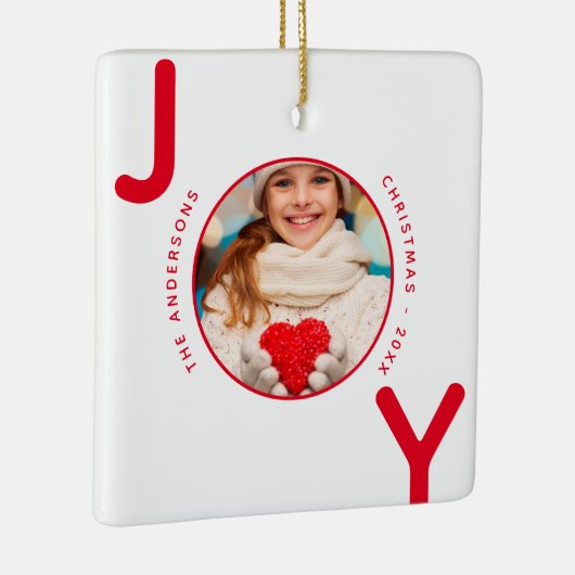 クリスマスの白い赤の写真の喜び名 セラミックオーナメント (右)