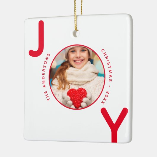 クリスマスの白い赤の写真の喜び名 セラミックオーナメント (左)