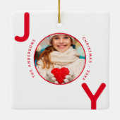 クリスマスの白い赤の写真の喜び名 セラミックオーナメント (裏面)