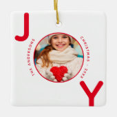 クリスマスの白い赤の写真の喜び名 セラミックオーナメント (正面)