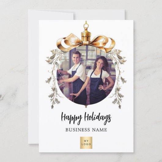 クリスマスの白い金ゴールドのボーブルのビジネス写真 シーズンカード (正面)