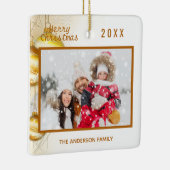 クリスマスの白い金ゴールドのボーブル写真家族 セラミックオーナメント (右)