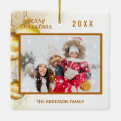 クリスマスの白い金ゴールドのボーブル写真家族 セラミックオーナメント (裏面)