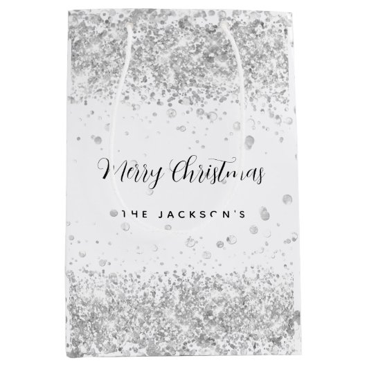 クリスマスの白い銀の輝きの名前 ミディアムペーパーバッグ (正面)