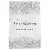 クリスマスの白い銀の輝きの名前 ミディアムペーパーバッグ (裏面)