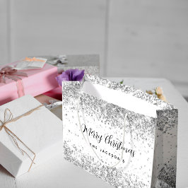 クリスマスの白い銀の輝きの名前 ラージペーパーバッグ