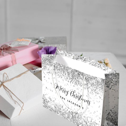 クリスマスの白い銀の輝きの名前 ラージペーパーバッグ