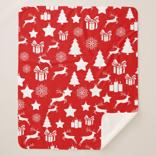 クリスマスの白い雪片(抽象芸術の赤い袋) シェルパブランケット (正面)