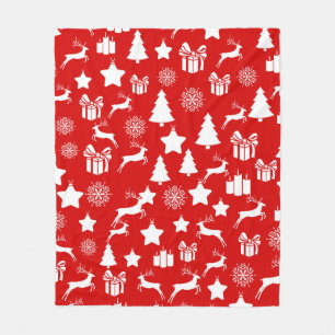 クリスマスの白い雪片(抽象芸術の赤い袋) フリースブランケット