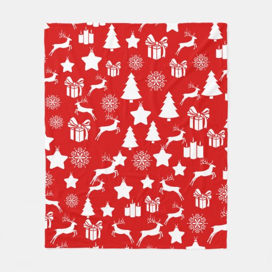 クリスマスの白い雪片(抽象芸術の赤い袋) フリースブランケット (正面)