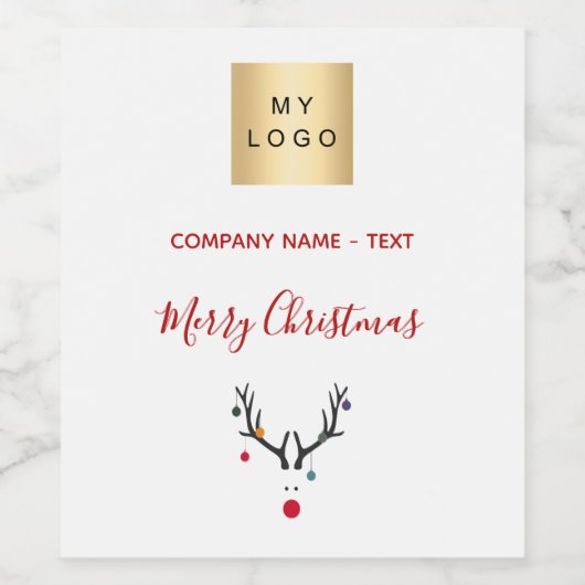 クリスマスの白と赤のトナカイのビジネスロゴ ワインラベル (シングルラベル)