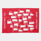 クリスマスの白猫パーソナライズされたの名前 キッチンタオル (横)