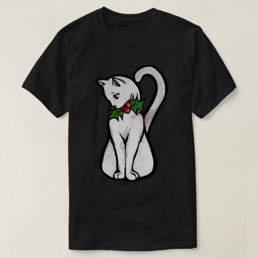 クリスマスの白猫 Tシャツ (デザイン正面)