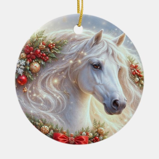 クリスマスの白馬 セラミックオーナメント (正面)