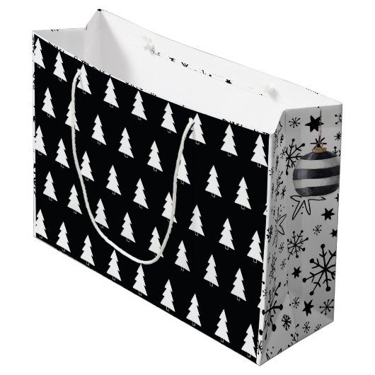 クリスマスの白黒モダン抱き枕 ラージペーパーバッグ (正面アングル)