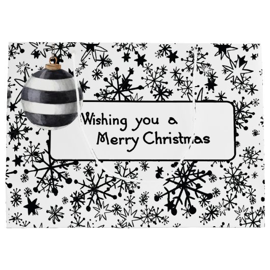 クリスマスの白黒モダン抱き枕 ラージペーパーバッグ (裏面)