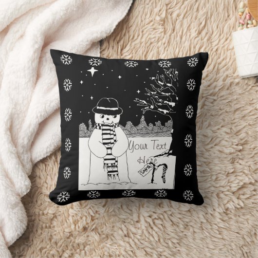クリスマスの白黒写真かわいい雪だるま クッション (ブランケット)