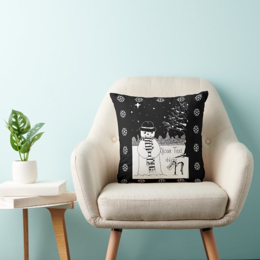 クリスマスの白黒写真かわいい雪だるま クッション (椅子)