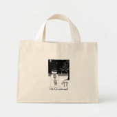 クリスマスの白黒雪だるまの雪のシーン ミニトートバッグ (正面)