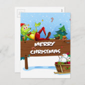 クリスマスの看板の上のサンタカエル シーズンポストカード (正面/裏面)
