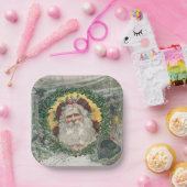 クリスマスの真ん中のサンタクロースの顔 ペーパープレート (パーティー)