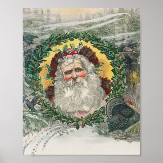 クリスマスの真ん中のサンタクロースの顔 ポスター (正面)
